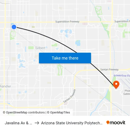 Javalina Av & Lewis to Arizona State University Polytechnic campus map