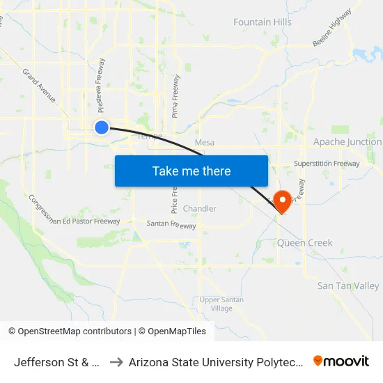 Jefferson St & 22nd St to Arizona State University Polytechnic campus map