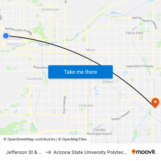 Jefferson St & 24th St to Arizona State University Polytechnic campus map