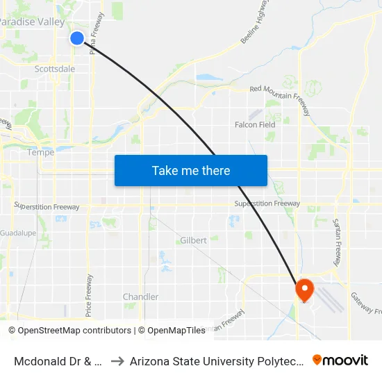 Mcdonald Dr & 82nd St to Arizona State University Polytechnic campus map