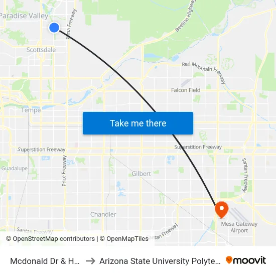 Mcdonald Dr & Hayden Rd to Arizona State University Polytechnic campus map