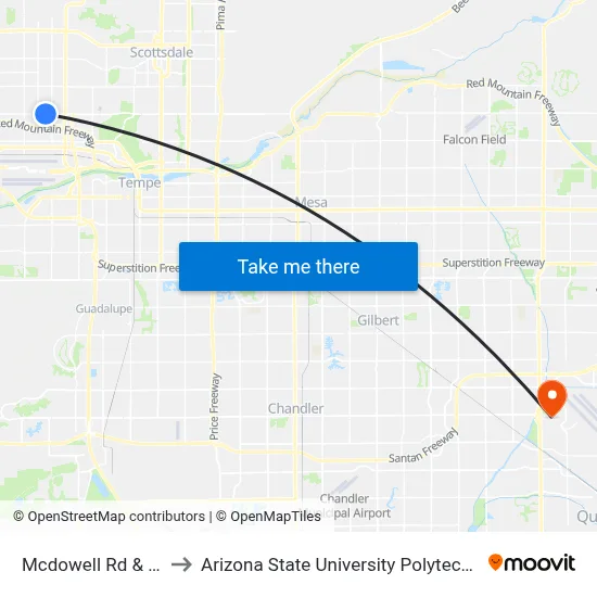 Mcdowell Rd & 38th St to Arizona State University Polytechnic campus map