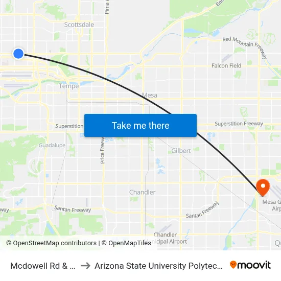 Mcdowell Rd & 34th St to Arizona State University Polytechnic campus map