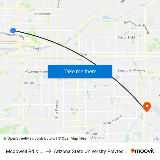 Mcdowell Rd & 40th St to Arizona State University Polytechnic campus map