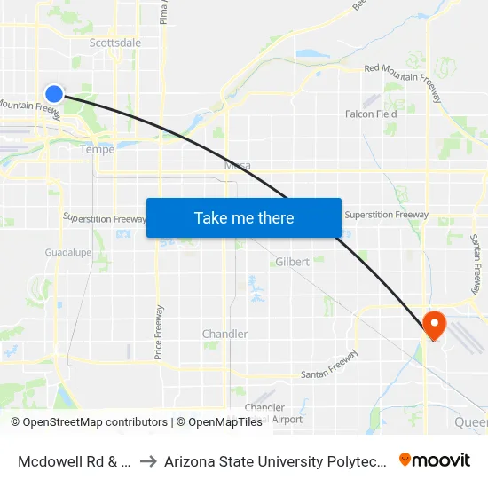 Mcdowell Rd & 50th St to Arizona State University Polytechnic campus map