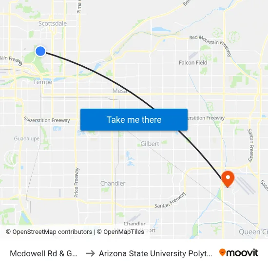 Mcdowell Rd & Galvin Pkwy to Arizona State University Polytechnic campus map