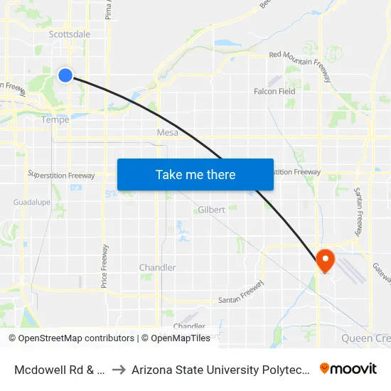 Mcdowell Rd & 70th St to Arizona State University Polytechnic campus map
