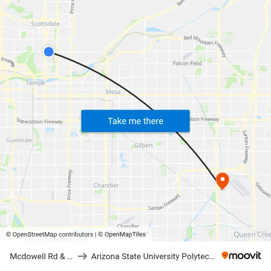 Mcdowell Rd & 74th St to Arizona State University Polytechnic campus map