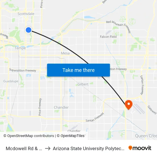 Mcdowell Rd & 75th St to Arizona State University Polytechnic campus map
