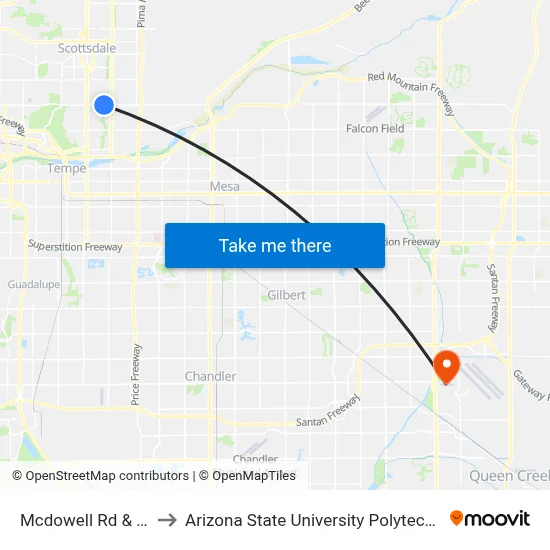 Mcdowell Rd & 77th St to Arizona State University Polytechnic campus map