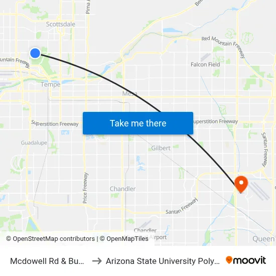 Mcdowell Rd & Bushmaster Bl to Arizona State University Polytechnic campus map