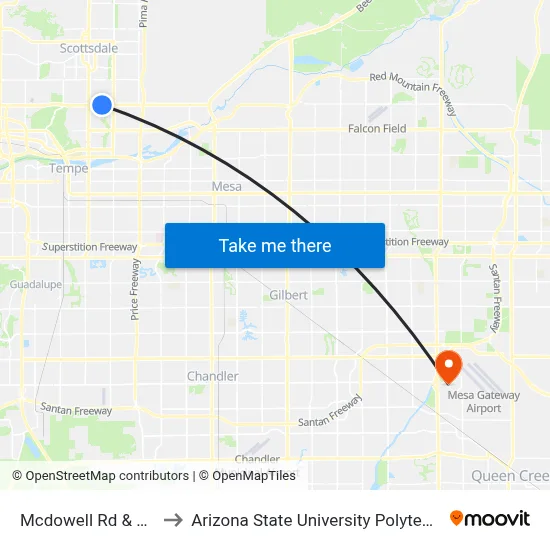 Mcdowell Rd & Miller Rd to Arizona State University Polytechnic campus map