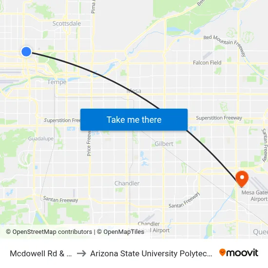 Mcdowell Rd & 46th St to Arizona State University Polytechnic campus map
