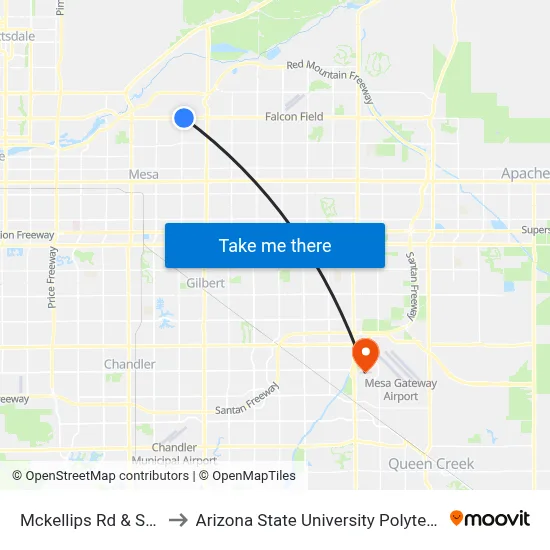 Mckellips Rd & Stapley Dr to Arizona State University Polytechnic campus map