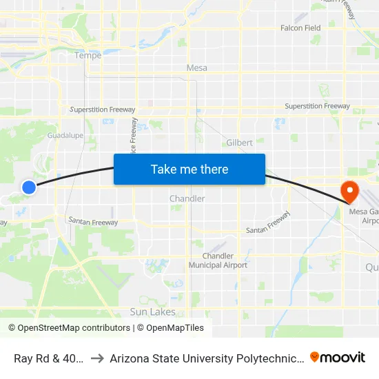 Ray Rd & 40th Pl to Arizona State University Polytechnic campus map