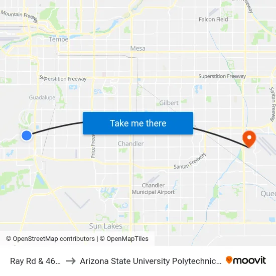 Ray Rd & 46th Pl to Arizona State University Polytechnic campus map
