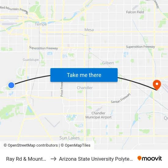 Ray Rd & Mountain Pkwy to Arizona State University Polytechnic campus map