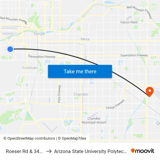 Roeser Rd & 3422 East to Arizona State University Polytechnic campus map