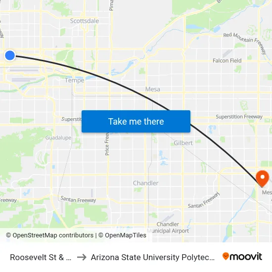 Roosevelt St & 24th St to Arizona State University Polytechnic campus map