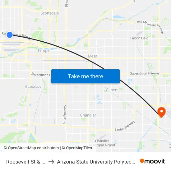 Roosevelt St & 31st St to Arizona State University Polytechnic campus map
