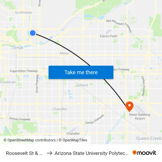 Roosevelt St & 82nd St to Arizona State University Polytechnic campus map
