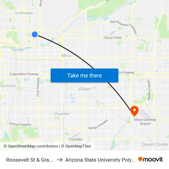 Roosevelt St & Granite Reef Rd to Arizona State University Polytechnic campus map