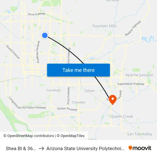 Shea Bl & 36th St to Arizona State University Polytechnic campus map