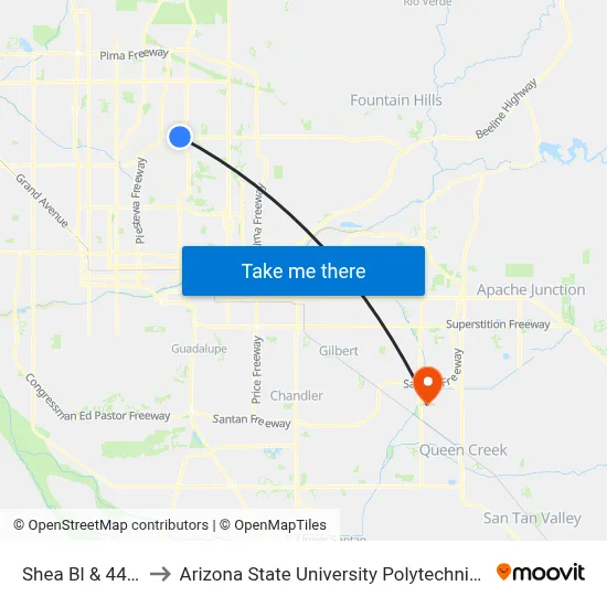 Shea Bl & 44th St to Arizona State University Polytechnic campus map