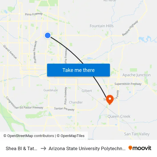 Shea Bl & Tatum Bl to Arizona State University Polytechnic campus map