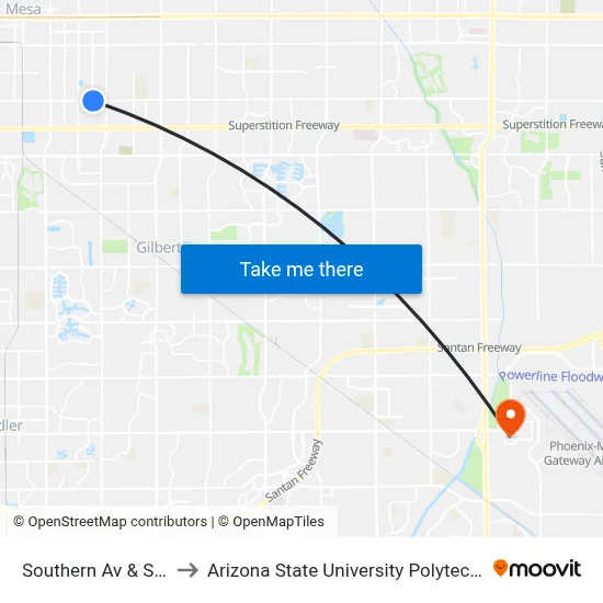 Southern Av & Solomon to Arizona State University Polytechnic campus map