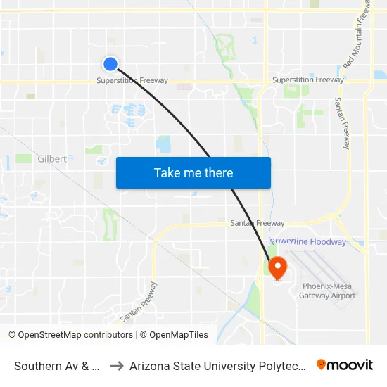 Southern Av & 32nd St to Arizona State University Polytechnic campus map
