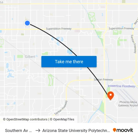 Southern Av & Hall to Arizona State University Polytechnic campus map