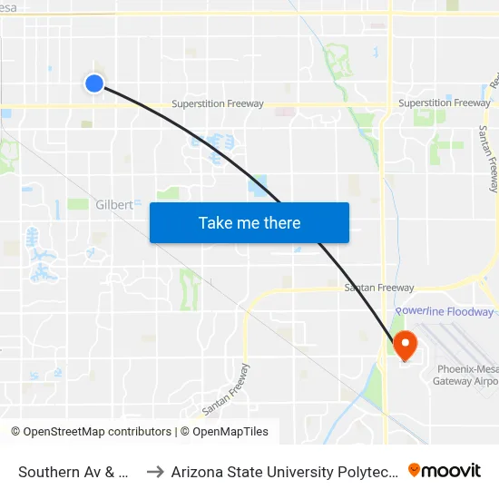 Southern Av & Harris Dr to Arizona State University Polytechnic campus map