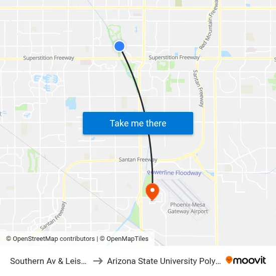 Southern Av & Leisure World Bl to Arizona State University Polytechnic campus map