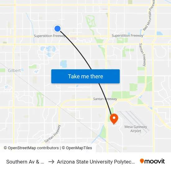 Southern Av & Norfolk to Arizona State University Polytechnic campus map