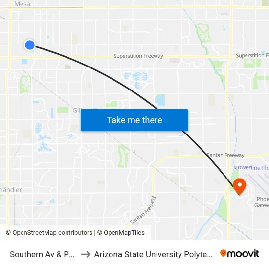 Southern Av & Pasadena to Arizona State University Polytechnic campus map