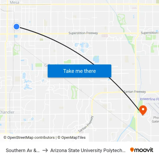 Southern Av & Pima to Arizona State University Polytechnic campus map