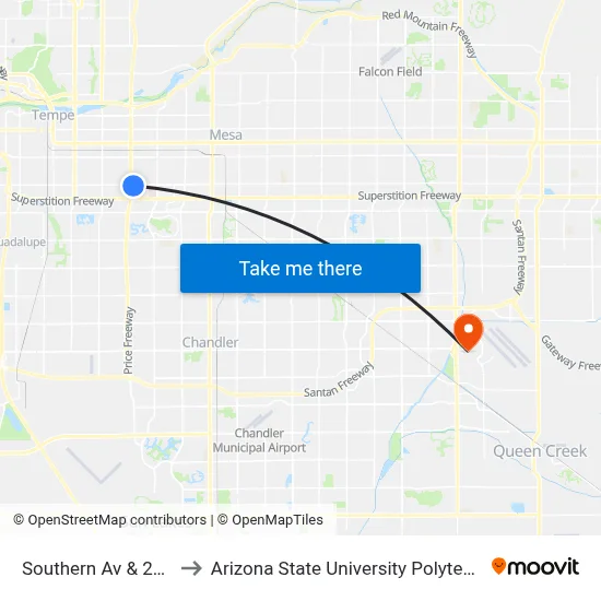 Southern Av & 2300 East to Arizona State University Polytechnic campus map
