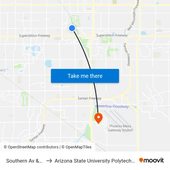 Southern Av & Slater to Arizona State University Polytechnic campus map