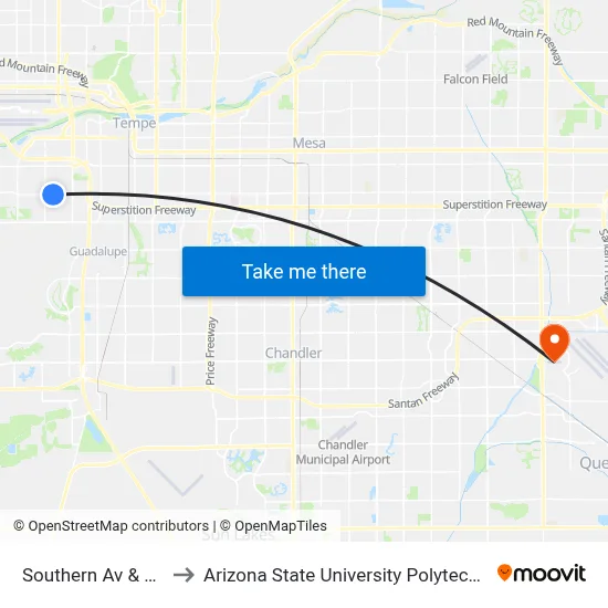 Southern Av & 42nd St to Arizona State University Polytechnic campus map