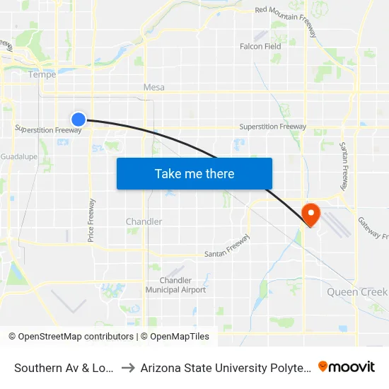 Southern Av & Los Feliz Dr to Arizona State University Polytechnic campus map