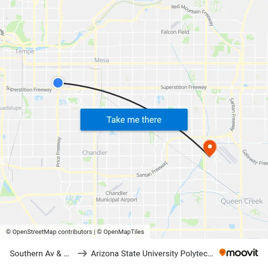 Southern Av & Price Rd to Arizona State University Polytechnic campus map