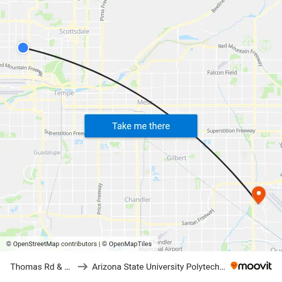 Thomas Rd & 40th St to Arizona State University Polytechnic campus map