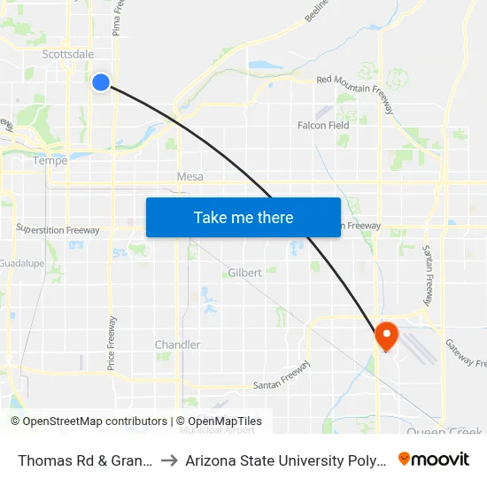 Thomas Rd & Granite Reef Rd to Arizona State University Polytechnic campus map