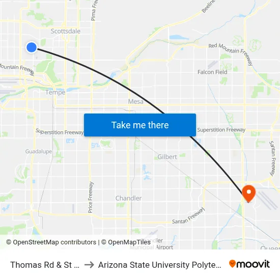 Thomas Rd & St Theresa to Arizona State University Polytechnic campus map