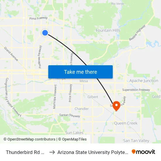 Thunderbird Rd & 32nd St to Arizona State University Polytechnic campus map