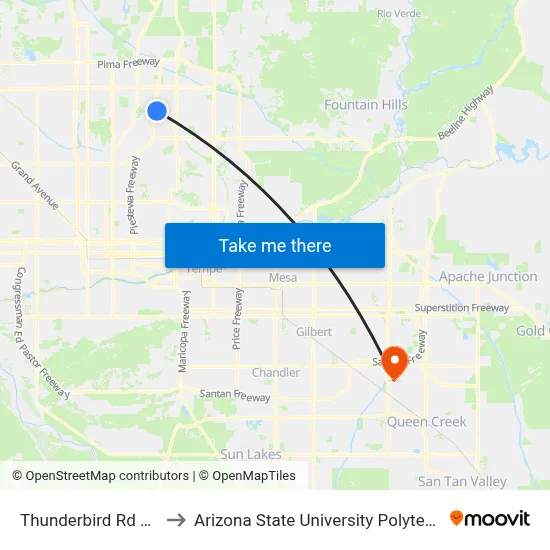 Thunderbird Rd & 36th St to Arizona State University Polytechnic campus map