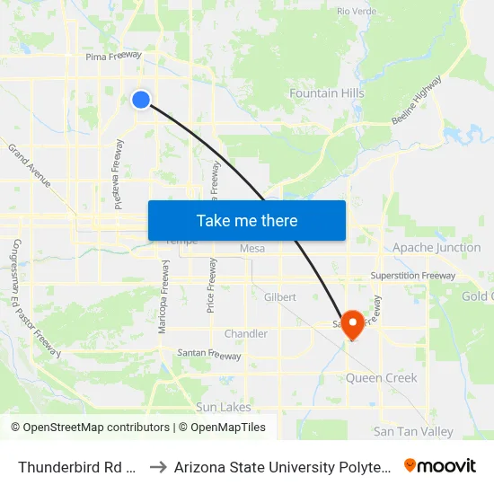 Thunderbird Rd & 37th Pl to Arizona State University Polytechnic campus map