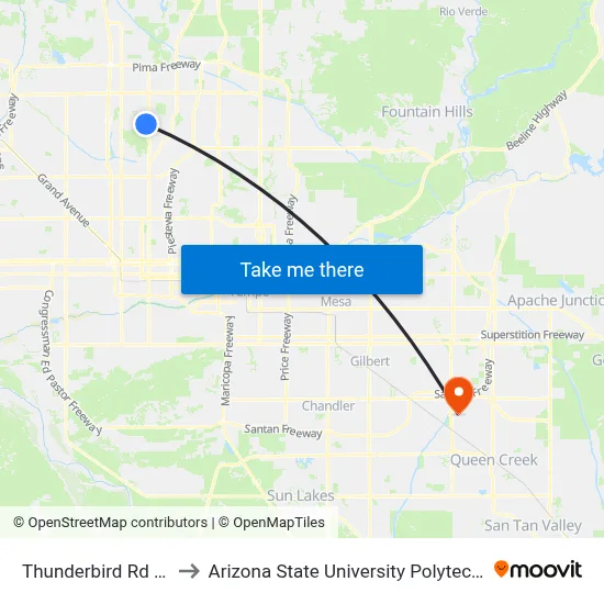 Thunderbird Rd & 3rd St to Arizona State University Polytechnic campus map