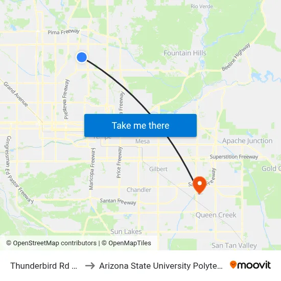Thunderbird Rd & 40th St to Arizona State University Polytechnic campus map